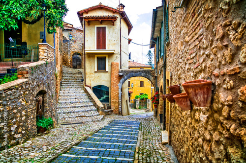Fototapeta Naklejka Na Ścianę i Meble -  Charming narrow streets of old traditional villages in Italy. Casperia, Rieti province