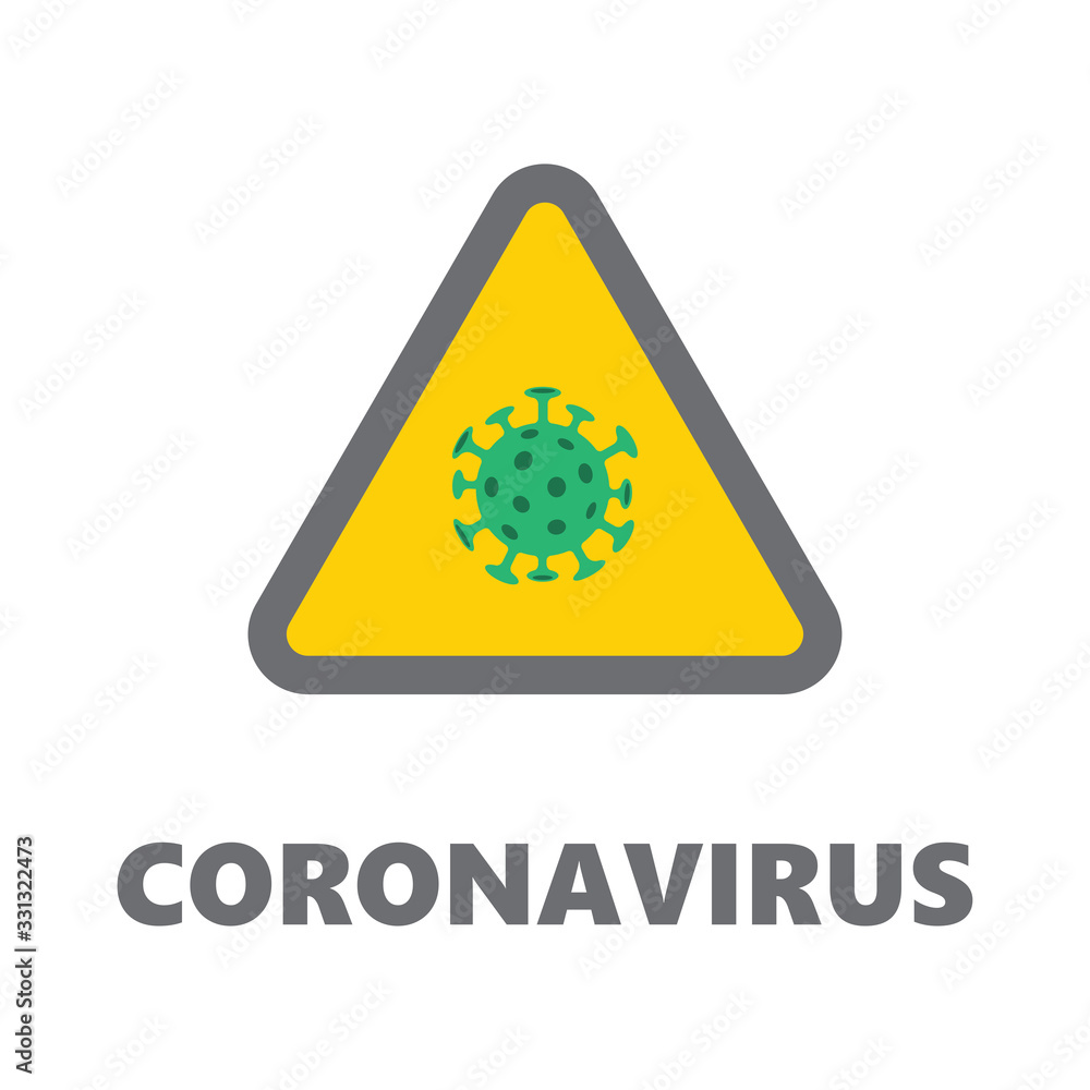 Coronavirus alert sign. Triangle risk icon for pandemic viral spreading. Coronavirus alert sign. Triangle risk icon for pandemic viral spreading.