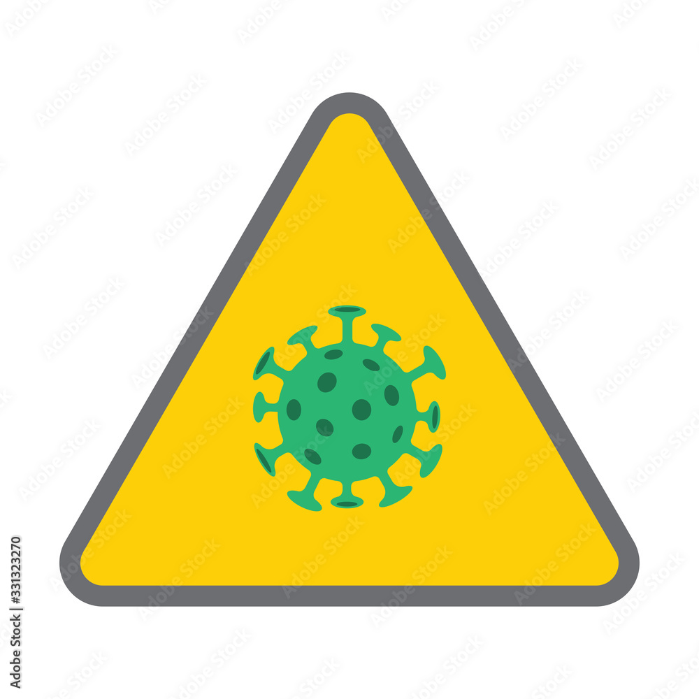 Coronavirus alert sign. Triangle risk icon for pandemic viral spreading. Coronavirus alert sign. Triangle risk icon for pandemic viral spreading.