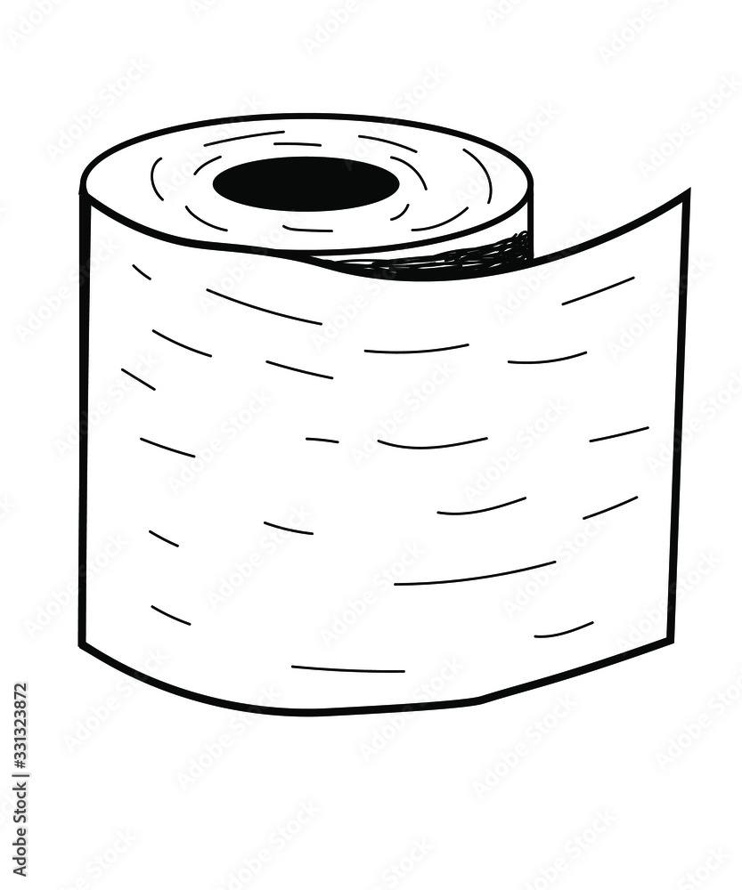 Toilet paper roll drawn in doodle style, black lines white background. Object isolated on white Toilet paper roll drawn in doodle style, black lines white background. Object isolated on white