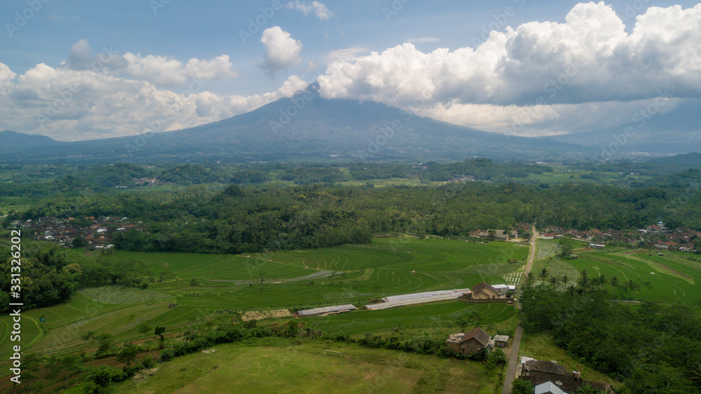 Aerial View, Mount Sindoro and the rural atmosphere in Temanggung Indonesia Aerial View, Mount Sindoro and the rural atmosphere in Temanggung Indonesia