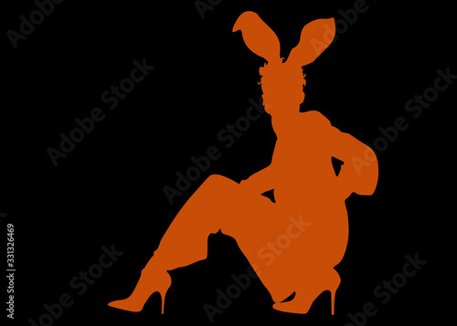 transvestite, man with rabbit ears dressed in high heels, easter. silhouette