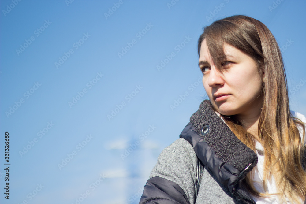 Beautiful girl with long curly hair outdoors Beautiful girl with long curly hair outdoors