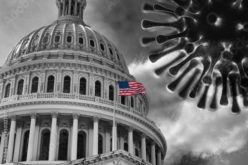 Obraz na plátně US Flag Capitol State Building Covid19 2020 Pandemic