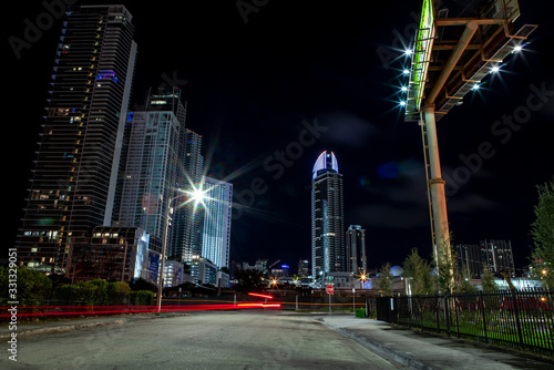 Miami Downtown modern buildings at night.