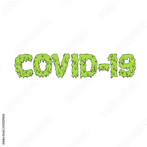 Grime art style illustration of text reading Covid-19 for coronavirus on isolated white background. photo
