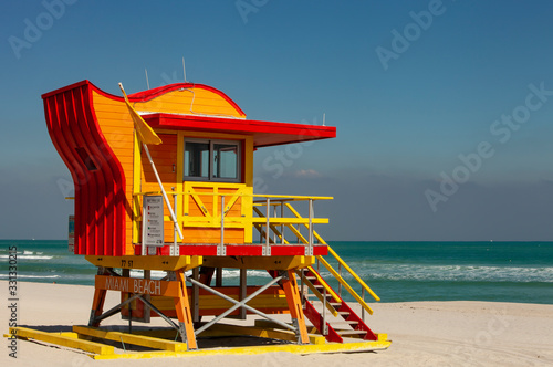 Colorful lifeguard towers in Miami Beach