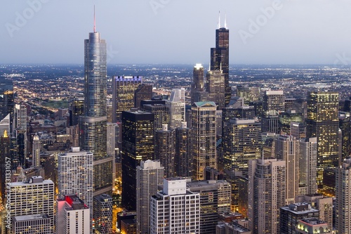 Beautiful aerial view of Chicago skyline at evening  Illinois  USA