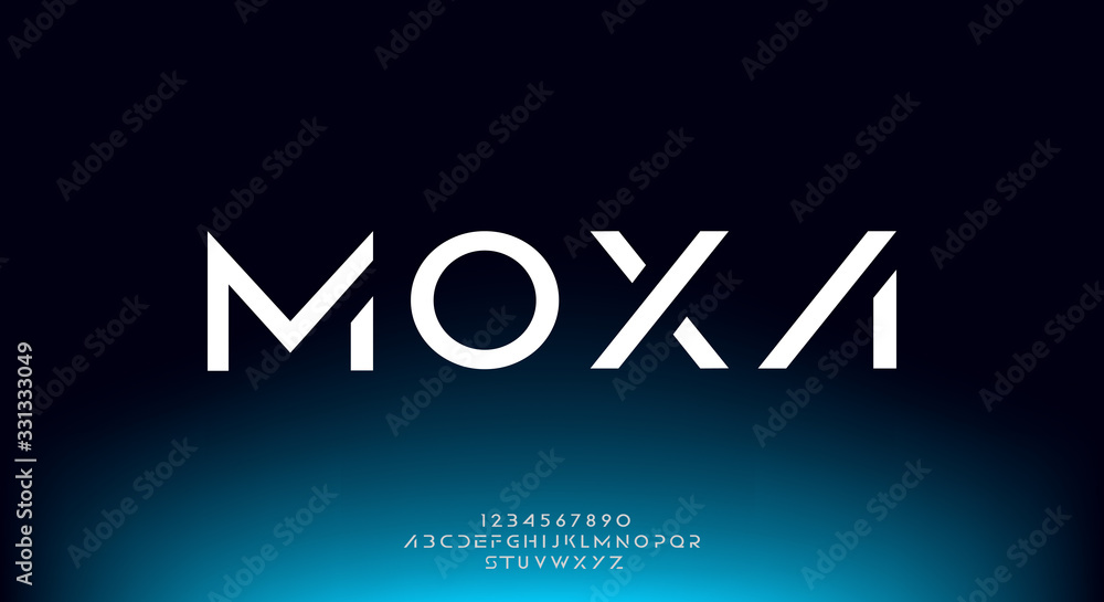 Moxa, an Abstract technology futuristic alphabet font. digital space typography vector illustration design - obrazy, fototapety, plakaty 