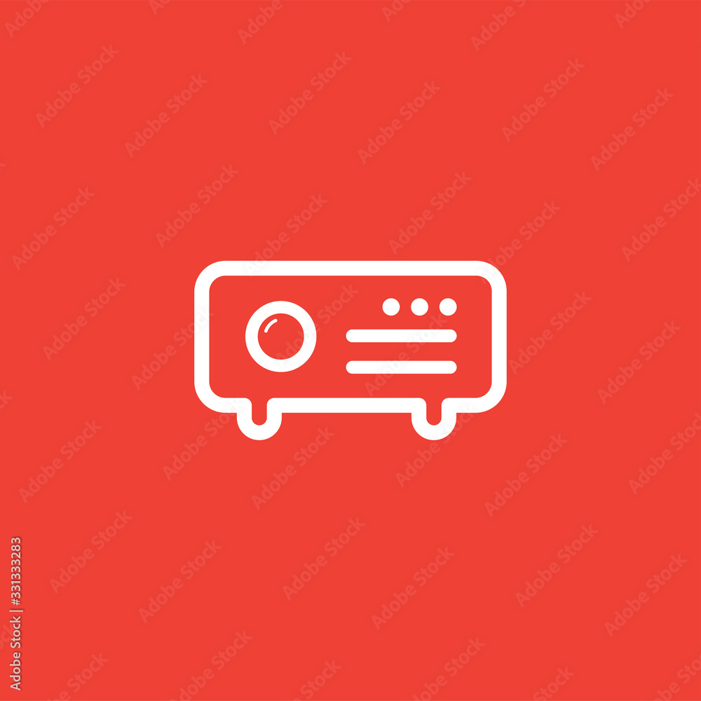 Projector Line Icon On Red Background. Red Flat Style Vector Illustration Projector Line Icon On Red Background. Red Flat Style Vector Illustration