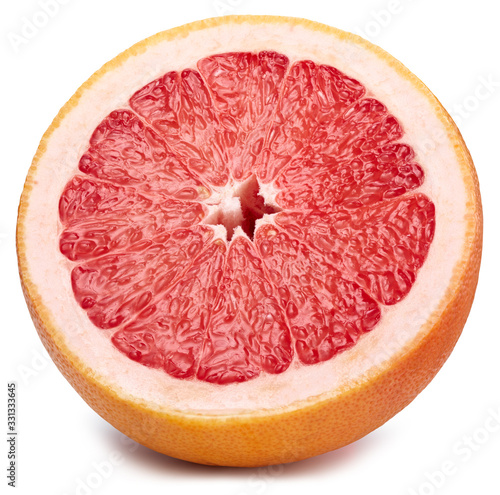 Ripe fresh grapefruit clipping path. Grapefruit slice isolated on white background.