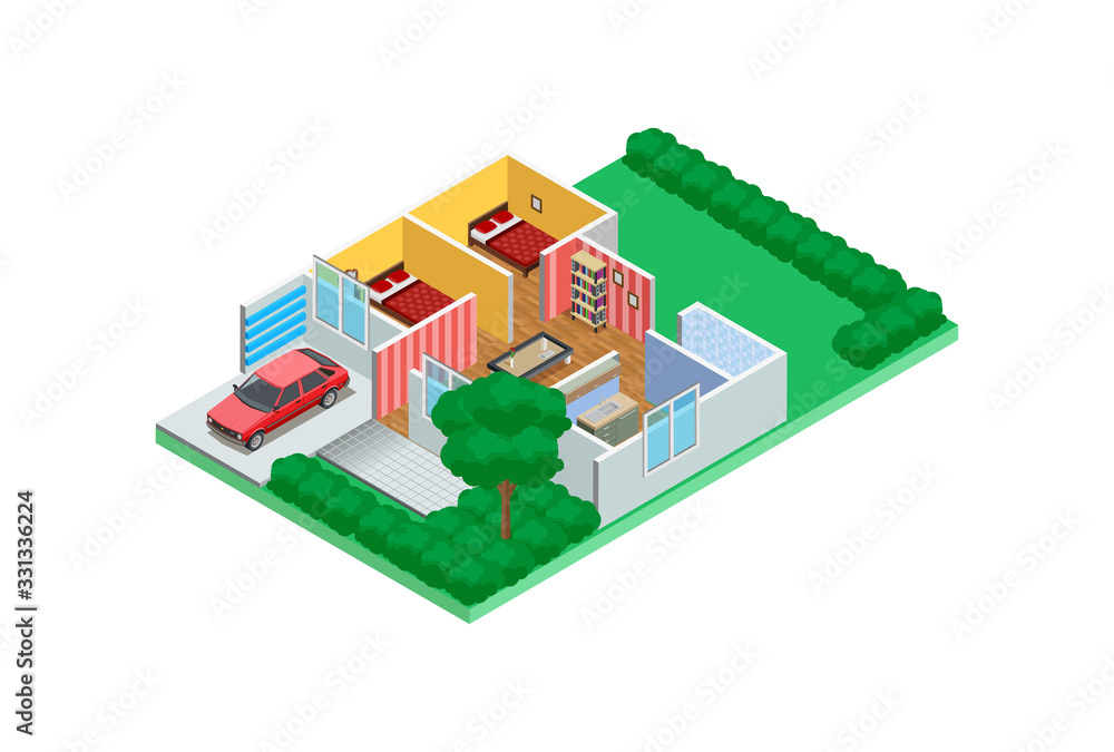 Illustration Isometric Examples of home design sketches in 3D, Suitable for Diagrams, Infographics, Game Asset, And Other Graphic Related Assets