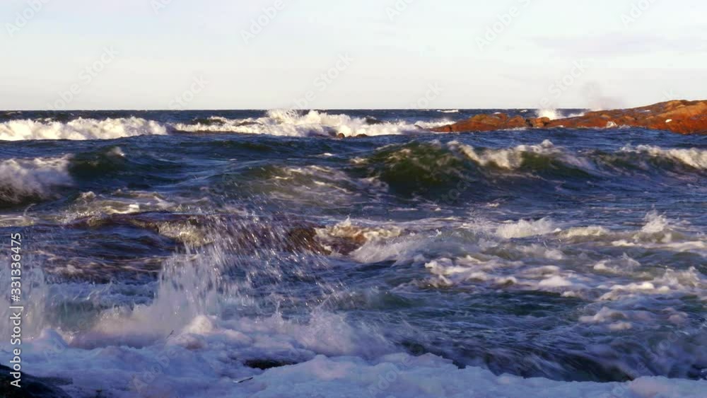 Waves crashing against rocks, European coastline, stormy weather in Europe REAL TIME Waves crashing against rocks, European coastline, stormy weather in Europe REAL TIME