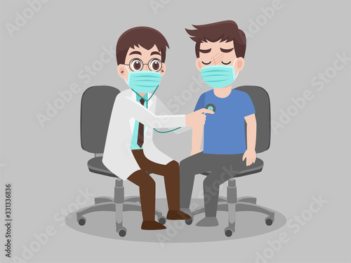 Man see doctor for check himself, Doctor consulting female patient, women's health disease or mental illness. wear face mask surgical protective Medical mask for prevent virus. Health care concept.