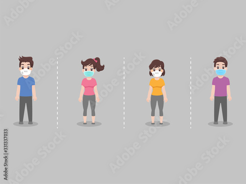 Social Distancing, People keeping distance for infection risk and disease ,wearing a surgical protective Medical mask for prevent virus Covid-19. Health care concept.
