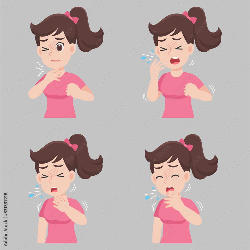 Woman with different diseases symptoms - fever, cough, snot. Set of icons about child illness signs. Health care concept. Woman with different diseases symptoms - fever, cough, snot. Set of icons about child illness signs. Health care concept.