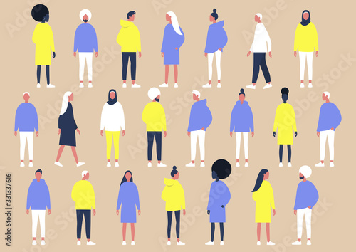 A collection of diverse characters of different gender and ethnicities, flat vector set of people