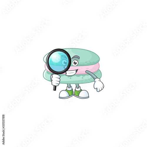 Cool and Smart vanilla blue macarons Detective mascot design style