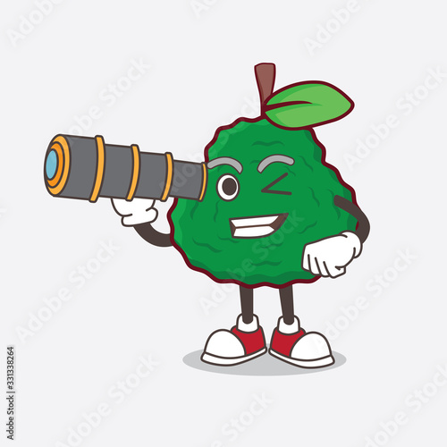 Kaffir Lime cartoon mascot character using a monocular