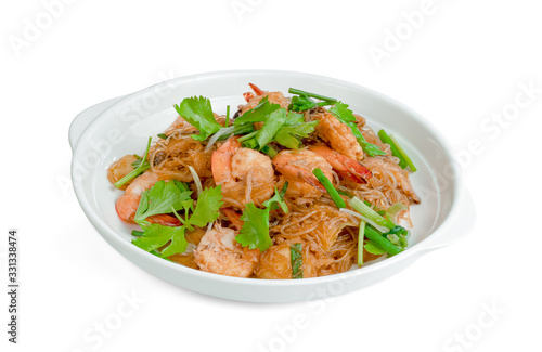 Baked Shrimp with vermicelli isolated on white background ,include clipping path