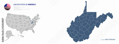 west virginia map. united states map. Individual Map series of US States.