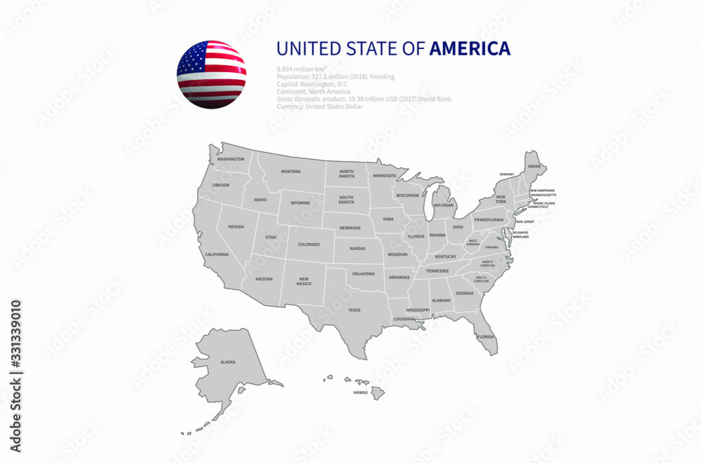 United States Map Individual Map Series Of Us States Stock Vector