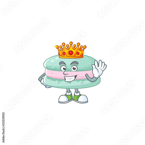 A Charismatic King of vanilla blue macarons cartoon character design