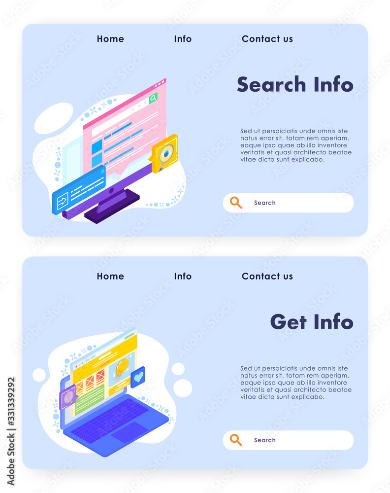Search info vector website landing page template set