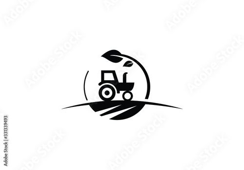 Agriculture and Farming Symbol Tractor Logo Farm Design Field and Leaf