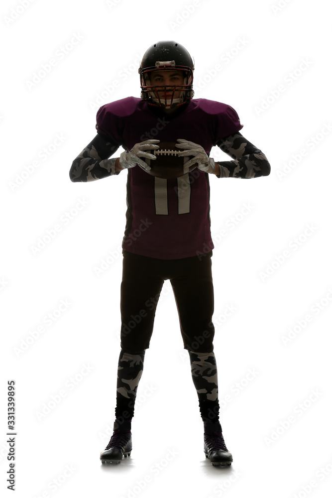 Silhouette of American football player on white background