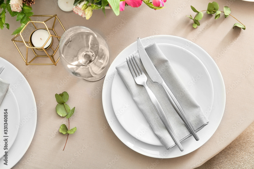 Beautiful table setting for festive dinner Beautiful table setting for festive dinner