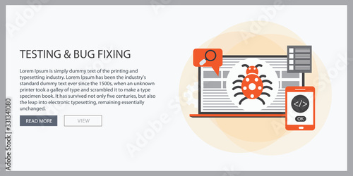 laptop screen with a device showing testing and bug fixing