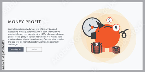 Money saving concept. Vector illustration in flat style design. Piggy bank, calculator and coin
