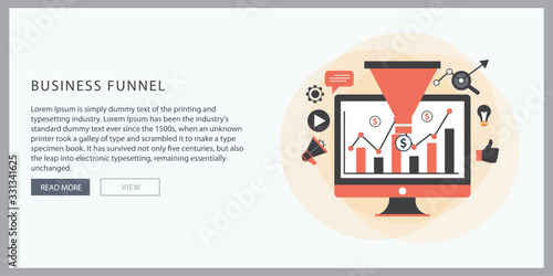 Business funnel conversion marketing digital sales funnel flat vector with marketing icons