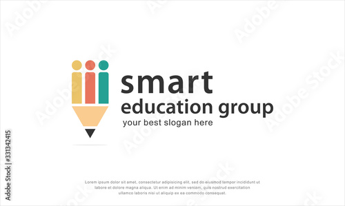 smart education group logo design. pencil and people element. education logo. vector illustration concept