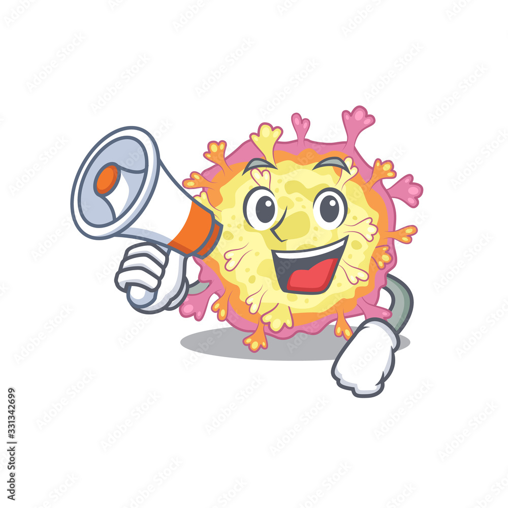 An icon of coronaviridae virus holding a megaphone