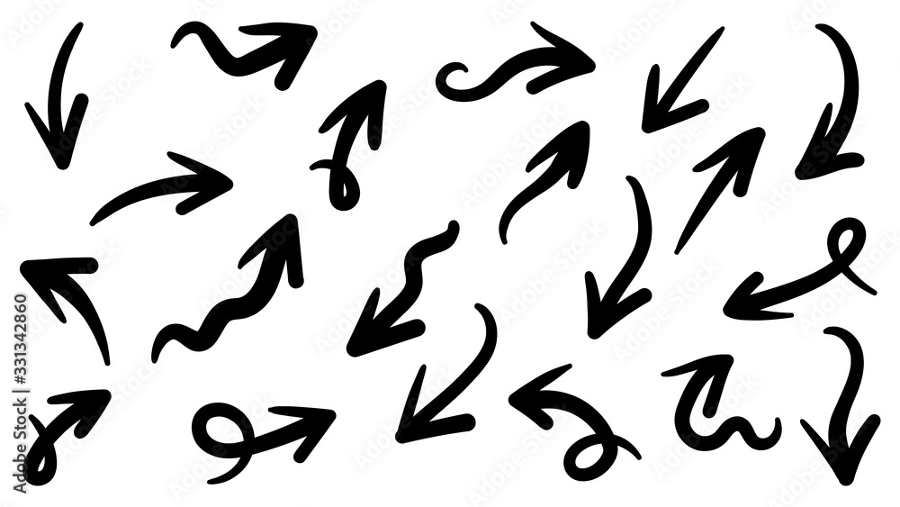 Hand drawn arrow vector icons set.