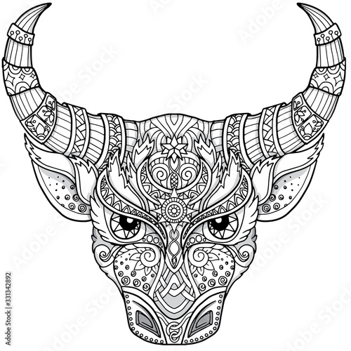 antistress coloring book with a decorated bull