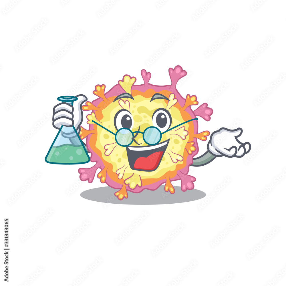 Smart Professor of coronaviridae virus mascot design holding a glass tube Smart Professor of coronaviridae virus mascot design holding a glass tube