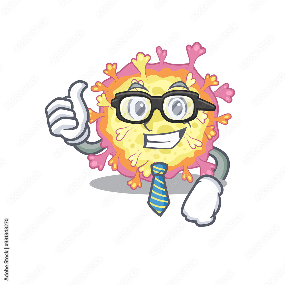 Corona viridae virus Businessman cartoon character with glasses and tie Corona viridae virus Businessman cartoon character with glasses and tie