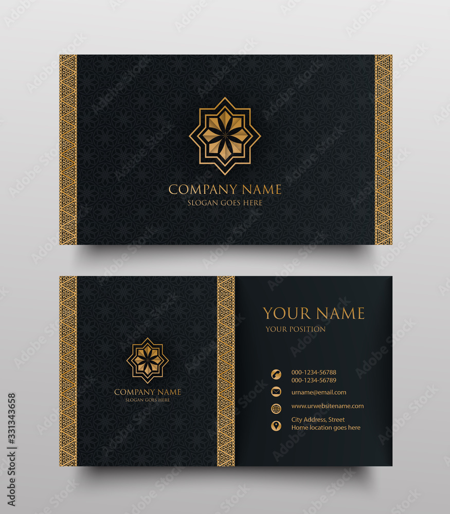 Naklejka premium Luxury business card with gold vintage floral ornamental logo and place for text