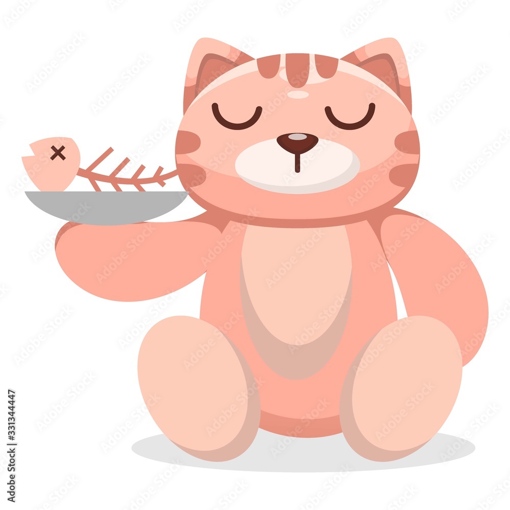 Obraz premium cute cat eating fish cartoon vector
