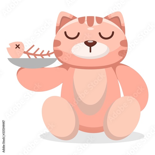 cute cat eating fish cartoon vector