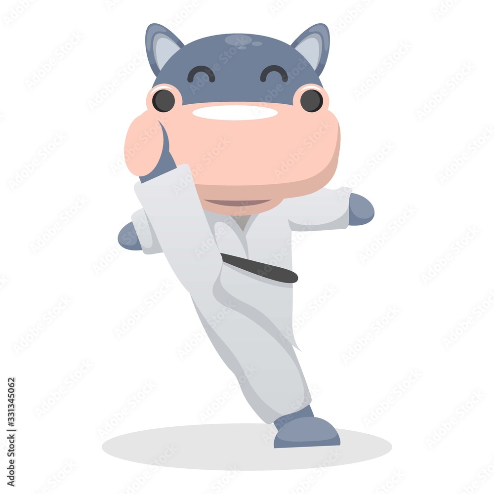 cute hippo and martial arts mascot vector