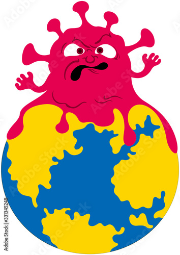 Coronavirus attacks a world/ Illustration a nasty creature with tentacles sitting on a planet
