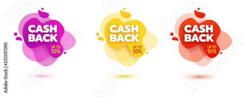 Amoeba liquid design. Cash back badge. Dynamical colored forms of amoeba. Cash back badge for logo, flyer, presentation design.
