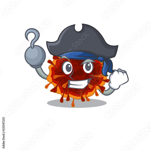 Cool delta coronavirus in one hand Pirate cartoon design style with hat
