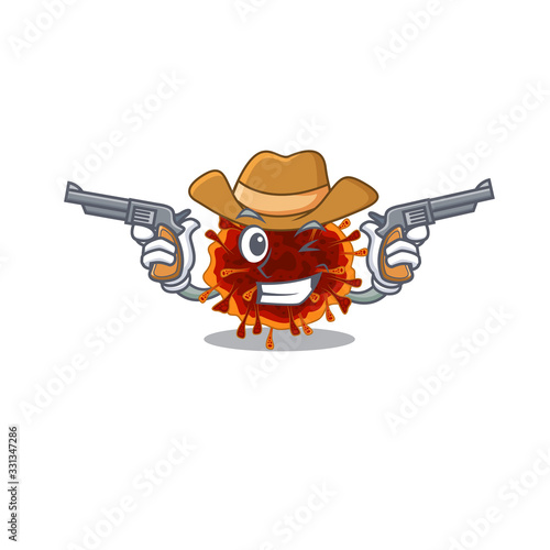 Funny delta coronavirus as a cowboy cartoon character holding guns