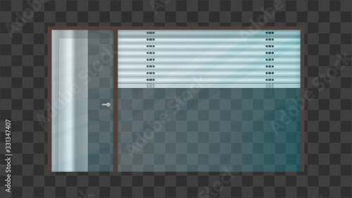 Realistic transparent glass of the balcony. Frame for the balcony. Transparent glass door and window. Element for the design of the house and apartment. Vector.
