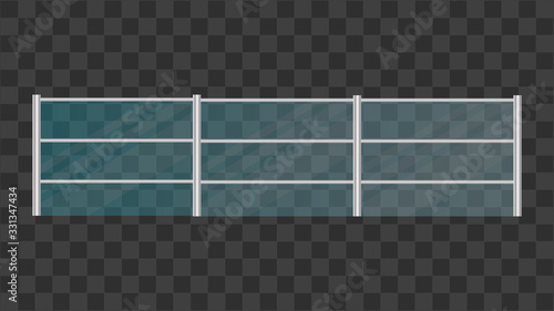 Metal fence with a glass insert. Vector realistic Glass transparent fence.